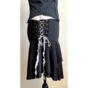 Vintage Y2K Super Low Fat Black Corset Sides Skirt SZ L